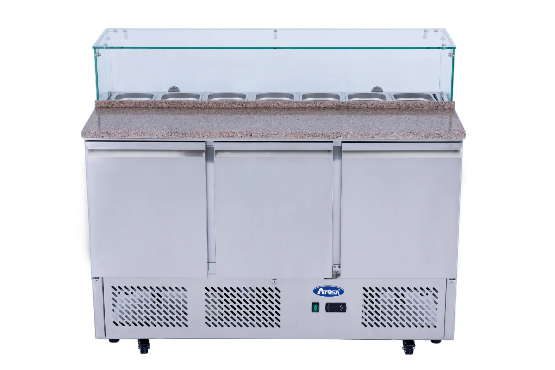 [ATOT-ESL3864] Snack Saladette With 3 Doors, Glass Saladette and Marble Top